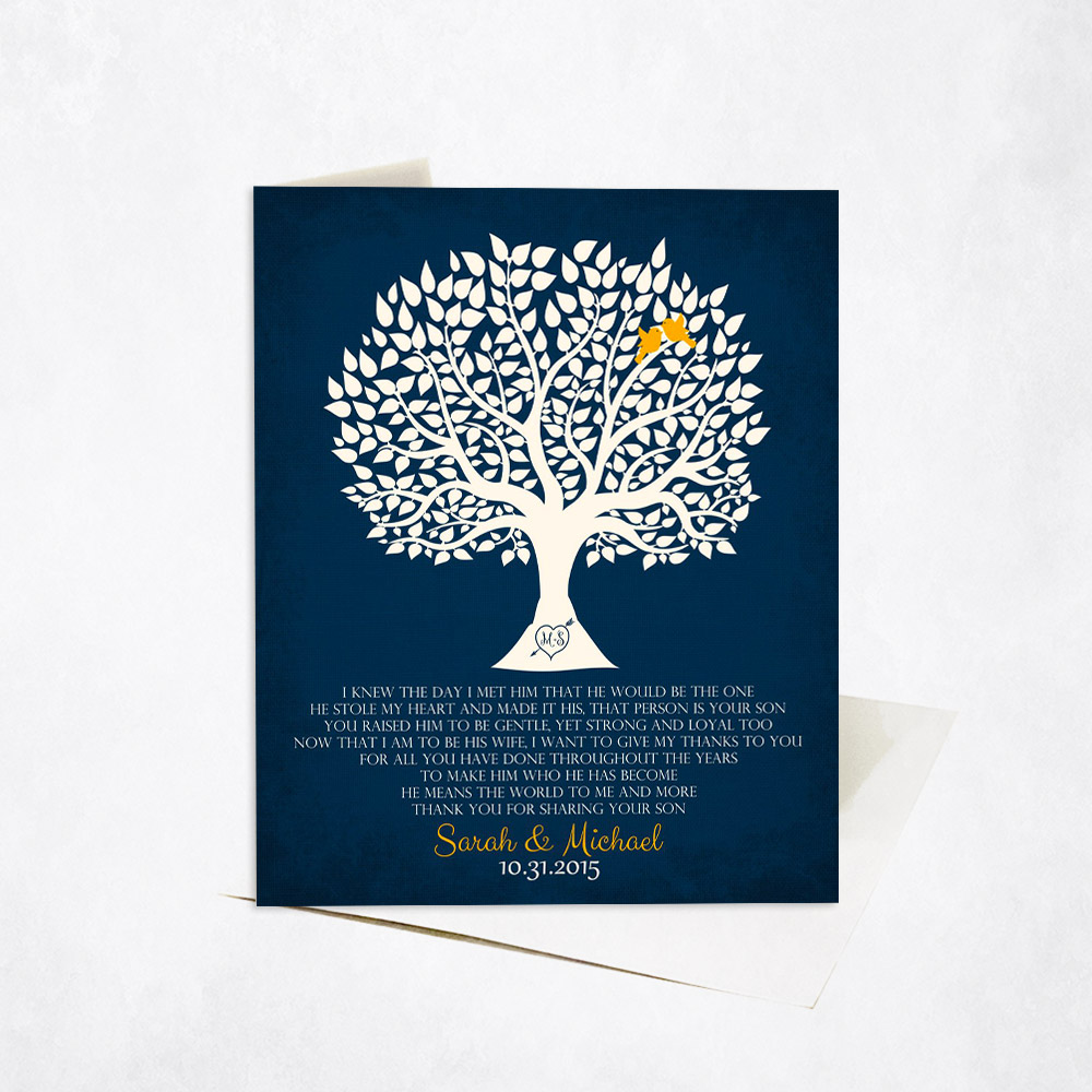 Picture of White Silhouette Tree Poem on Navy Blue wedding Stationery Card C-1115