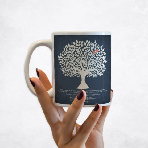 White Tree Silhouette on Blue wedding Coffee Mug M-1117