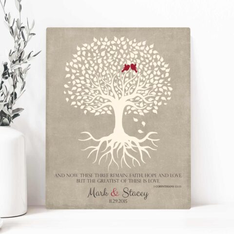Corinthians 13 Personalized Wedding Gift For Couples or Anniversary Gift, Faith Hope Love, Gift For Bride and Groom, Bible Verse Tree LT-1123
