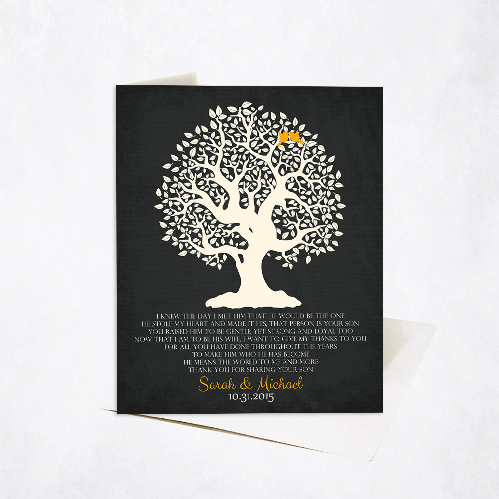 Picture of White Crooked Tree Poem on Black wedding Stationery Card C-1124