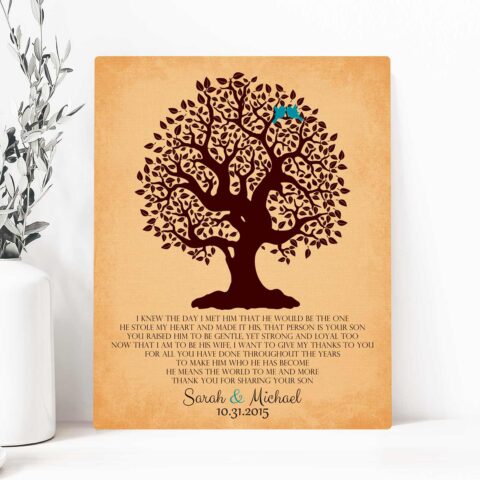 Personalized Thank You Gift For Mother of Groom I Knew The Day I Met Him Parents of Groom Gift Family Wedding Poem Tree #LT-1126