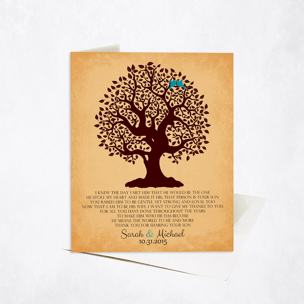 Picture of Brown Crooked Tree Poem on Gold wedding Stationery Card C-1126