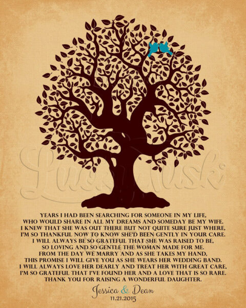 Personalized Thank You Gift For Parents Mother of the Bride Years I Had Been Searching Family Wedding Poem Tree Gift For Mom and Dad #LT-1127