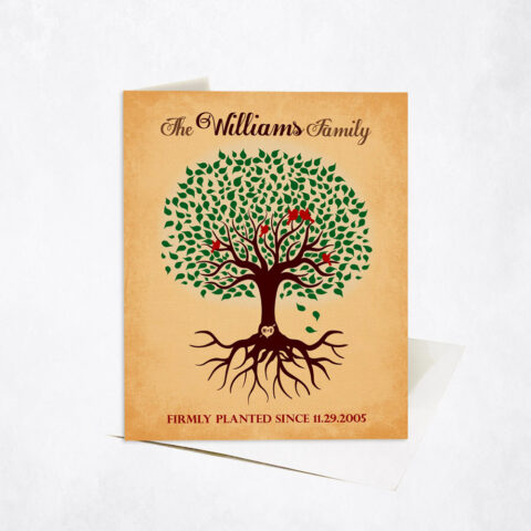 Green Family Tree with Roots on Gold wedding Stationery Card-1128