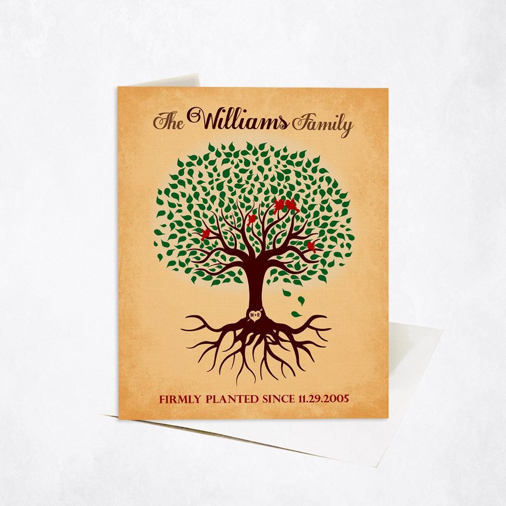 Picture of Green Family Tree with Roots on Gold wedding Stationery Card C-1128