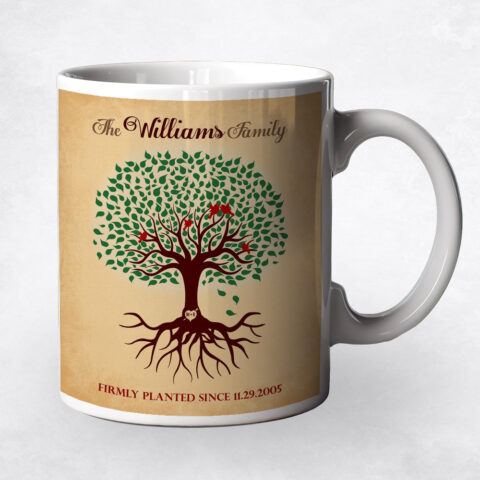 Green Tree with Roots on Gold wedding Coffee Mug M-1128