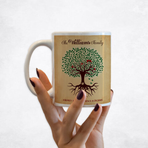 Green Tree with Roots on Gold wedding Coffee Mug M-1128