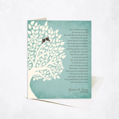 White Silhouette Tree Poem on Turquoise wedding Stationery Card-1130