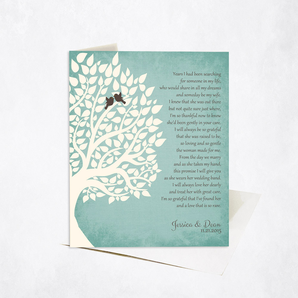 Picture of White Silhouette Tree Poem on Turquoise wedding Stationery Card C-1130