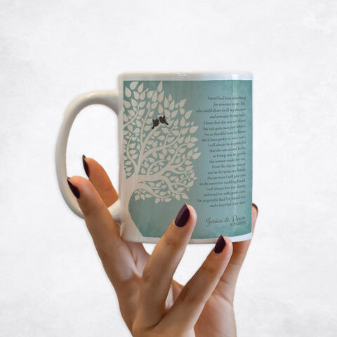 White Silhouette Tree on Turquoise wedding Coffee Mug M-1130