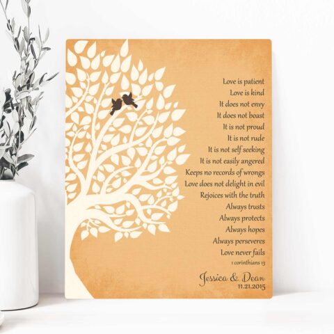 1st First Wedding Anniversary Paper 1 Corinthians 13 Love Is Patient Gift For Couple Wedding Poem Tree 1st 2nd 10th Gift For Mom and Dad #LT-1131