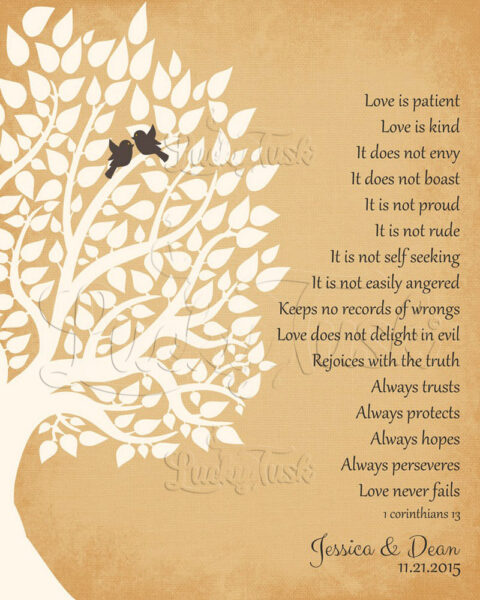 1st First Wedding Anniversary Paper 1 Corinthians 13 Love Is Patient Gift For Couple Wedding Poem Tree 1st 2nd 10th Gift For Mom and Dad #LT-1131