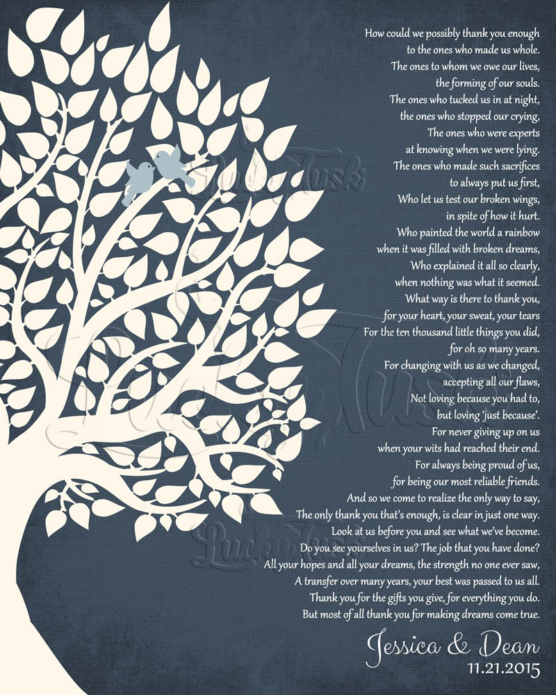 White Silhouette Tree Poem on Blue Distressed Linen wedding Wall Plaque LTC-1132