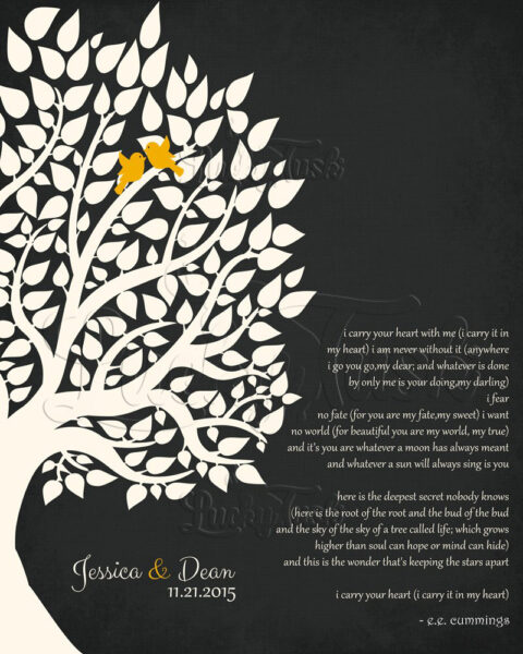 E.E. Cummings Personalized Gift For Anniversary 1st Paper Gift For Couple Family Wedding Poem Tree First 2nd 10th Gift For Mom and Dad #LT-1133