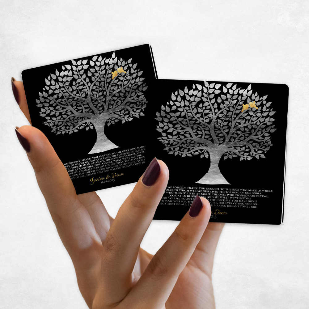 Close up picture of Appreciation Silver Silhouette Tree on Black Magnet Set MAG-1136