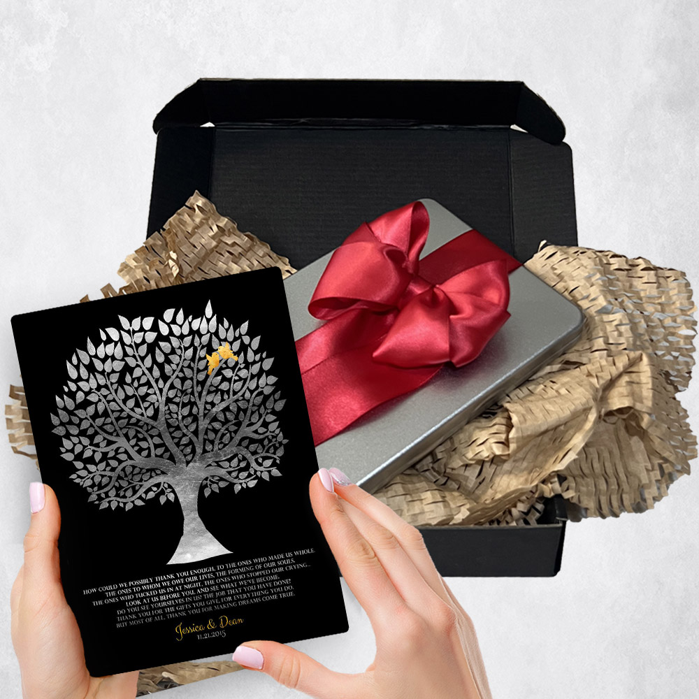 Personalized Appreciation gift delivery for parents Silhouette Tree  plaque for a unique and permanent flower delivery alternative. Parent Appreciation gift delivery.