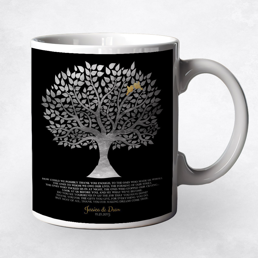 Closeup image of Silver Silhouette Tree  Appreciation Coffee Mug M-1136