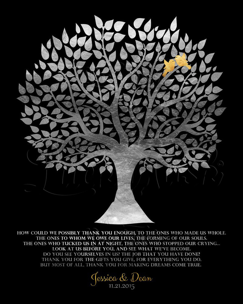 Silver Gratitude Silhouette Tree Poem on Black wedding Wall Plaque LTC-1136