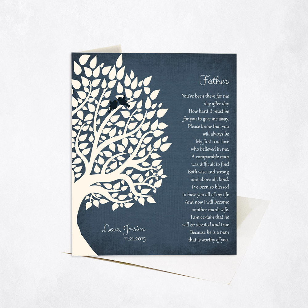 Picture of Silhouette Father Tree Poem on Blue wedding Stationery Card C-1140