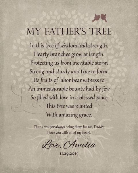 Pesonalized Gift For Dad on Father’s Day or Birthday Family Tree of Life Poem My Father’s Tree Gift For Mom and Dad #LT-1141