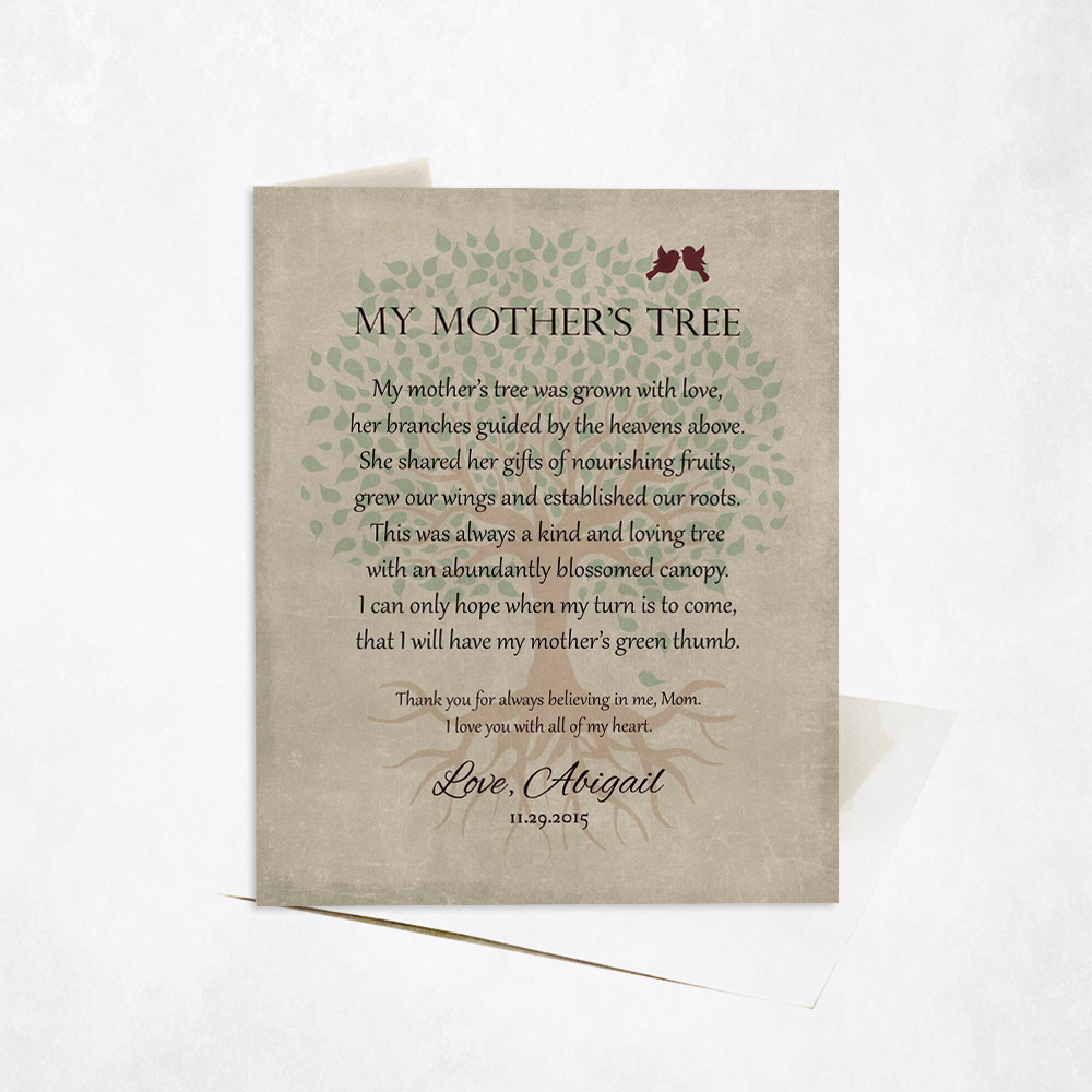 Picture of Faded Tree My Mother's Tree Poem Mother's Day Stationery Card C-1142