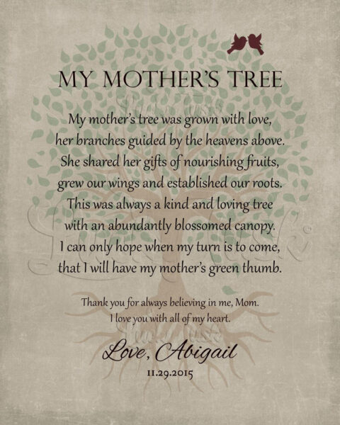 Pesonalized Gift For Mom on Mother’s Day or Birthday Family Tree of Life Poem My Mother’s Tree Gift For Mom and Dad #LT-1142