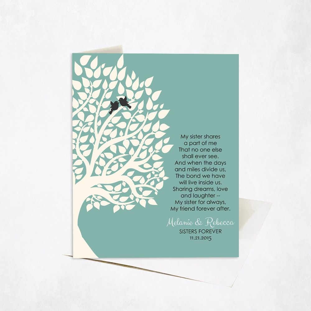 Picture of White Silhouette Sisters Tree Poem wedding Stationery Card C-1145