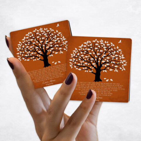 wedding White Magnolia Tree on Orange Distressed Linen Magnet Set MAG-1147