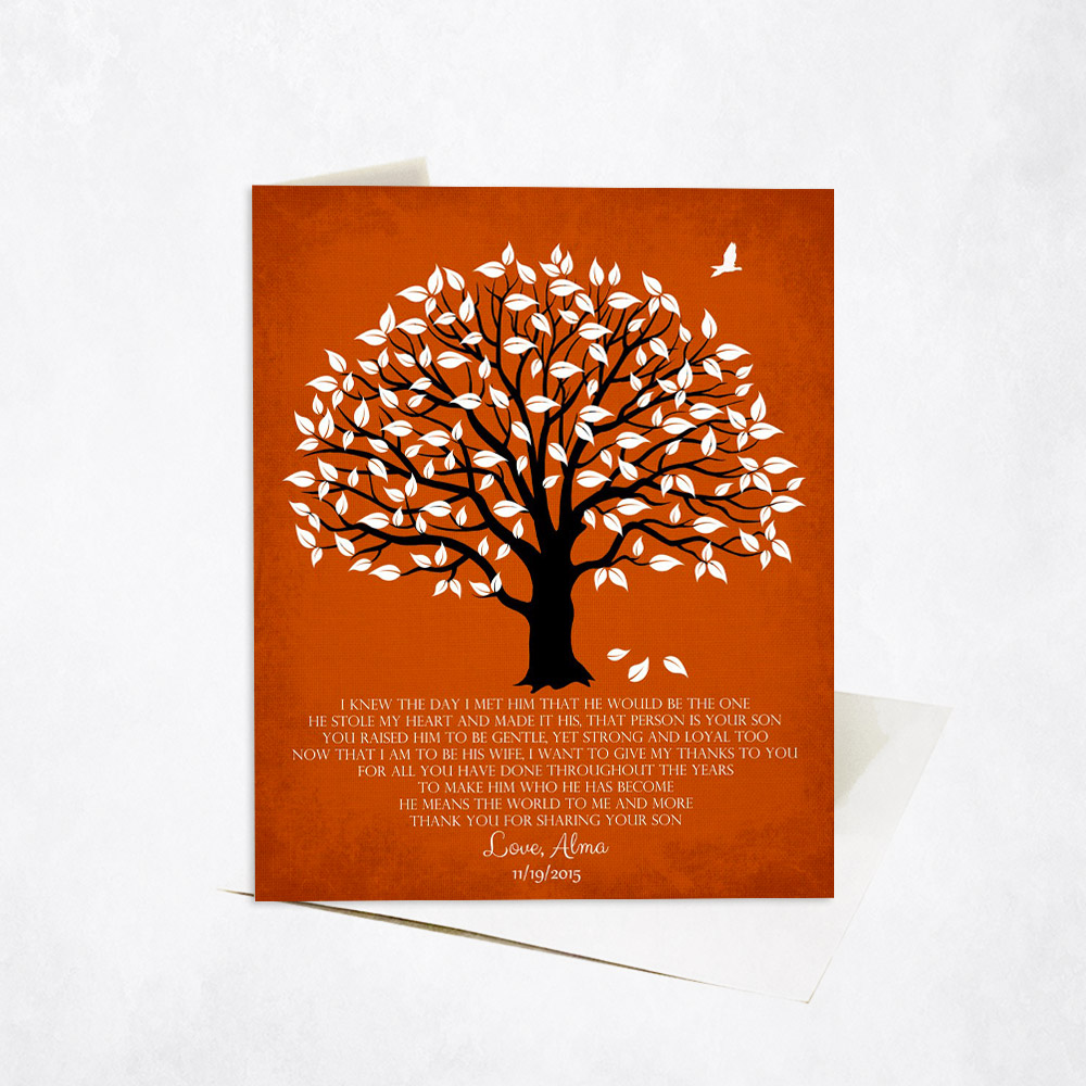 Picture of White Magnolia Gratitude Tree Poem on Orange wedding Stationery Card C-1147