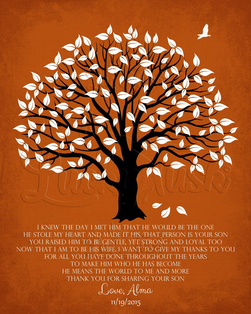 White Magnolia Gratitude Tree Poem on Orange Distressed Linen wedding Wall Plaque LTC-1147