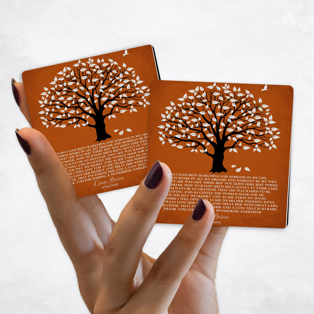 Close up picture of wedding White Magnolia Tree Orange Distressed Linen Magnet Set MAG-1151