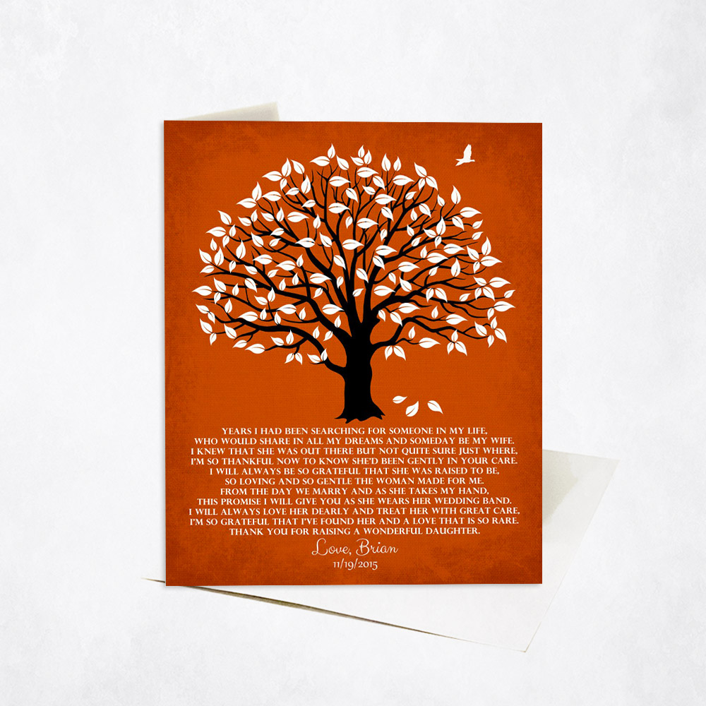 Picture of White Magnolia Gratitude Tree Poem Orange wedding Stationery Card C-1151