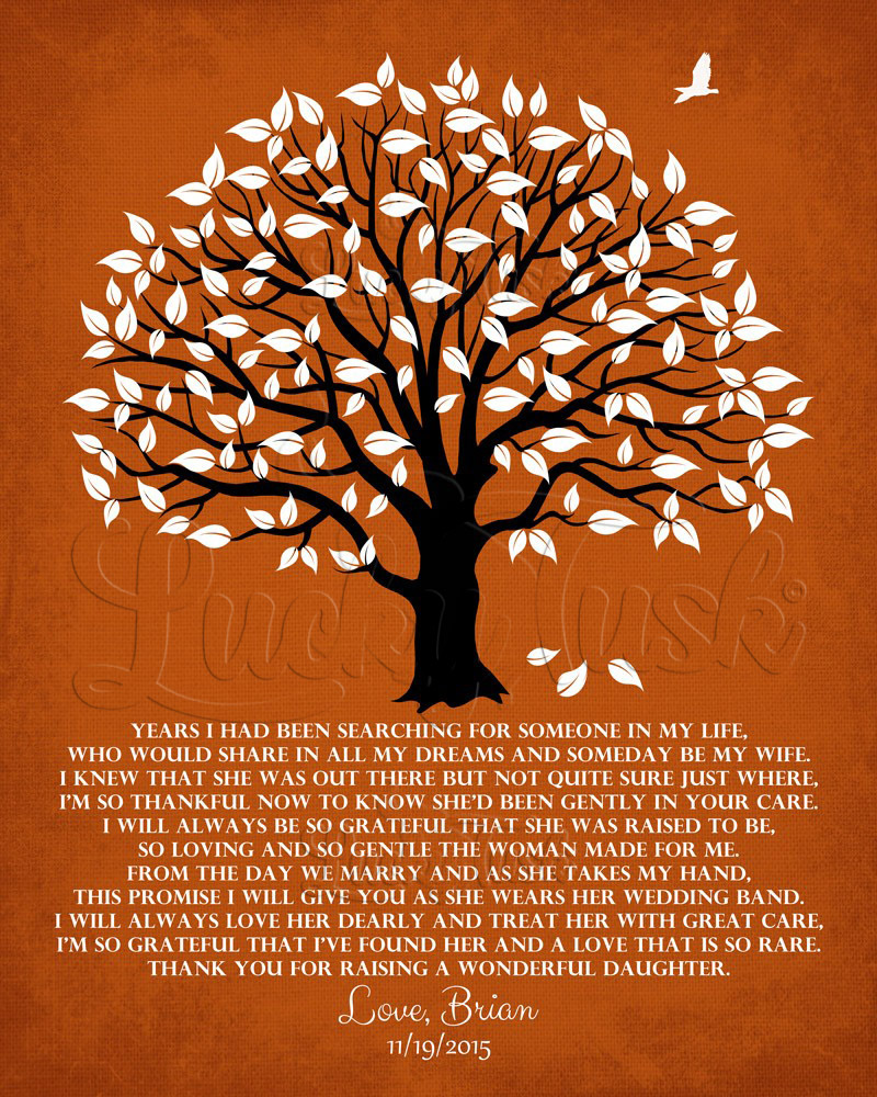 White Magnolia Gratitude Tree Poem Orange Distressed Linen wedding Wall Plaque LTC-1151