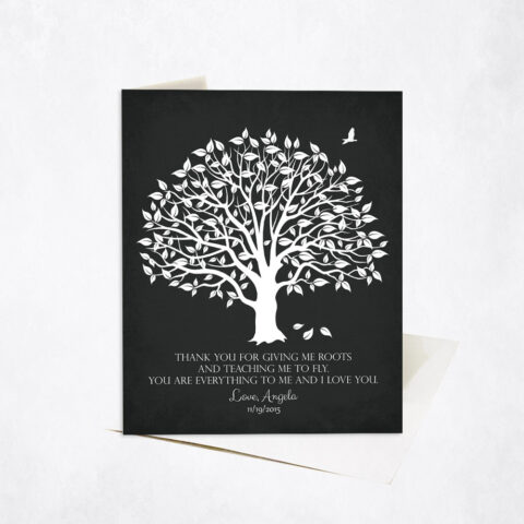 White Magnolia Gratitude Tree Quote on Black wedding Stationery Card-1152