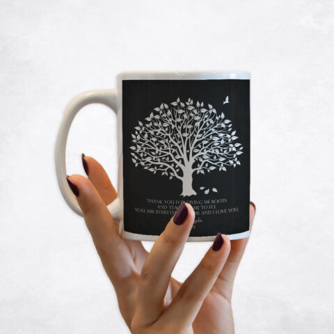 White Magnolia Tree on Black wedding Coffee Mug M-1152