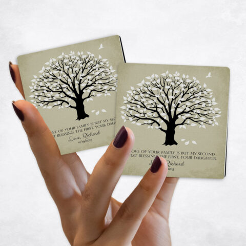 wedding White Magnolia Tree on Sage Distressed Linen Magnet Set MAG-1153