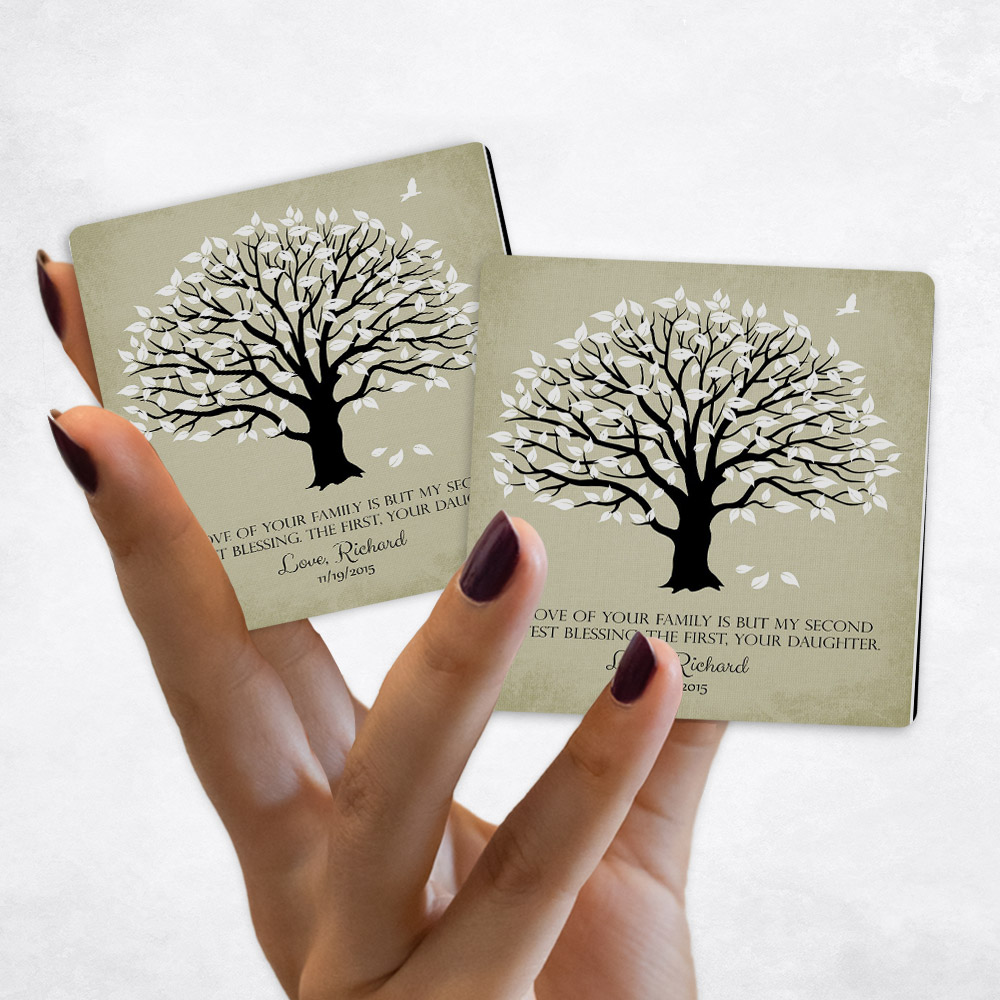 Close up picture of wedding White Magnolia Tree on Sage Distressed Linen Magnet Set MAG-1153