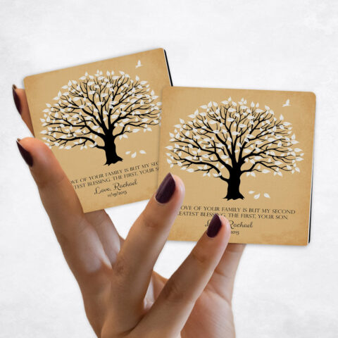 wedding White Magnolia Tree on Gold Distressed Linen Magnet Set MAG-1154