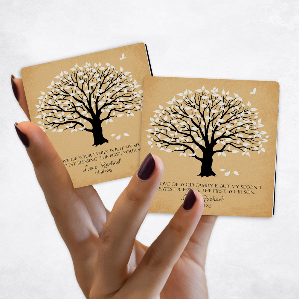 Close up picture of wedding White Magnolia Tree on Gold Distressed Linen Magnet Set MAG-1154