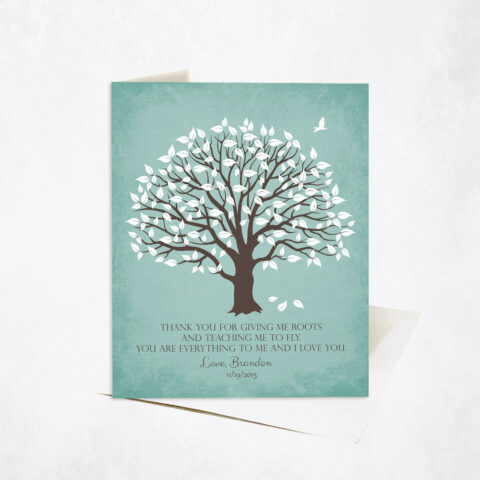 White Magnolia Mother Tree Quote on Turquoise wedding Stationery Card-1155