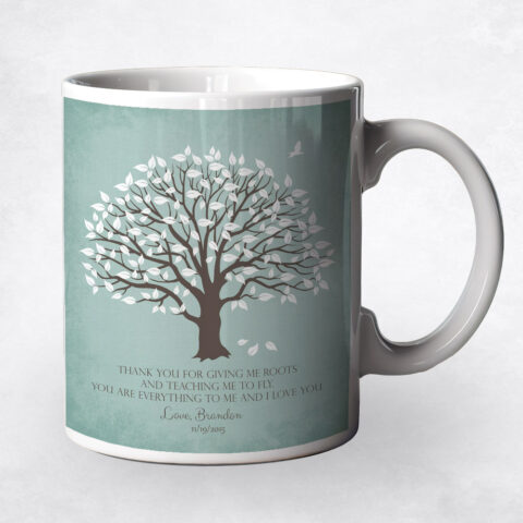 White Magnolia Tree on Turquoise wedding Coffee Mug M-1155