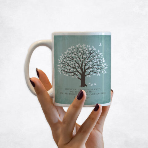 White Magnolia Tree on Turquoise wedding Coffee Mug M-1155