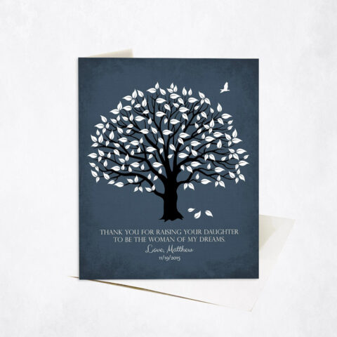 White Magnolia Gratitude Tree Quote on Blue wedding Stationery Card-1156