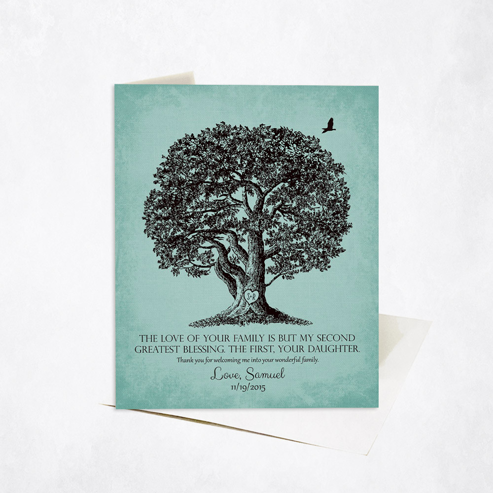 Picture of Large Oak Family Tree Quote on Turquoise wedding Stationery Card C-1158