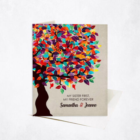 Colorful Spring Tree My Sister First Friend Forever on Stone wedding Stationery Card C-1164