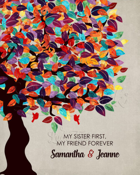 Sister First Friend Forever Personalized Gift For Sister From Brother or Sister Colorful Fruit Wedding Tree Birthday Thank You #LT-1164