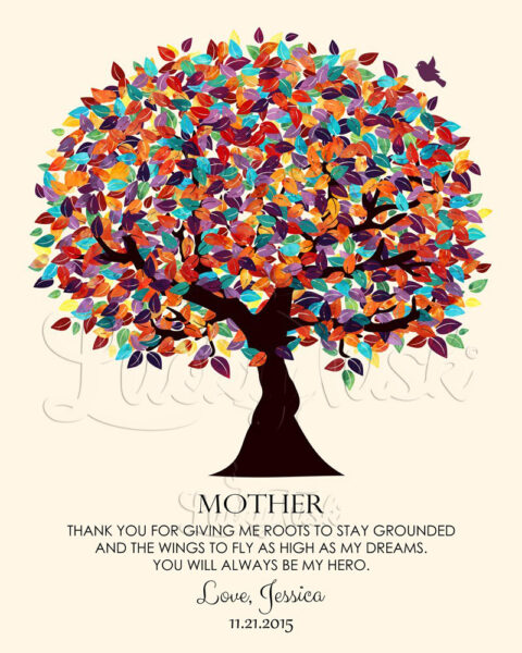 Gift For Mother Roots Grounded Wings Fly Personalized Gift For Mom For Mother’s Day or Birthday Colorful Fruit Tree #LT-1165