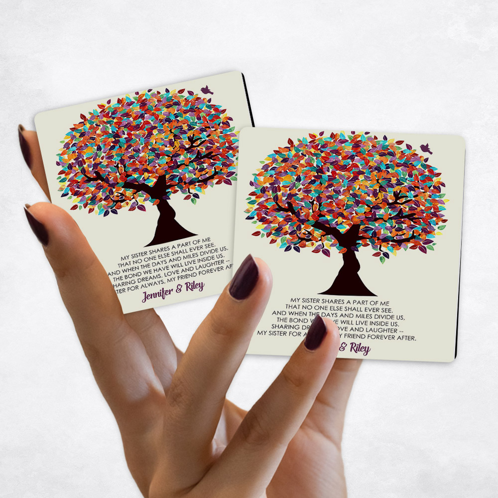 Close up picture of wedding Colorful Tree My Sister Poem on Yellow Magnet Set MAG-1166