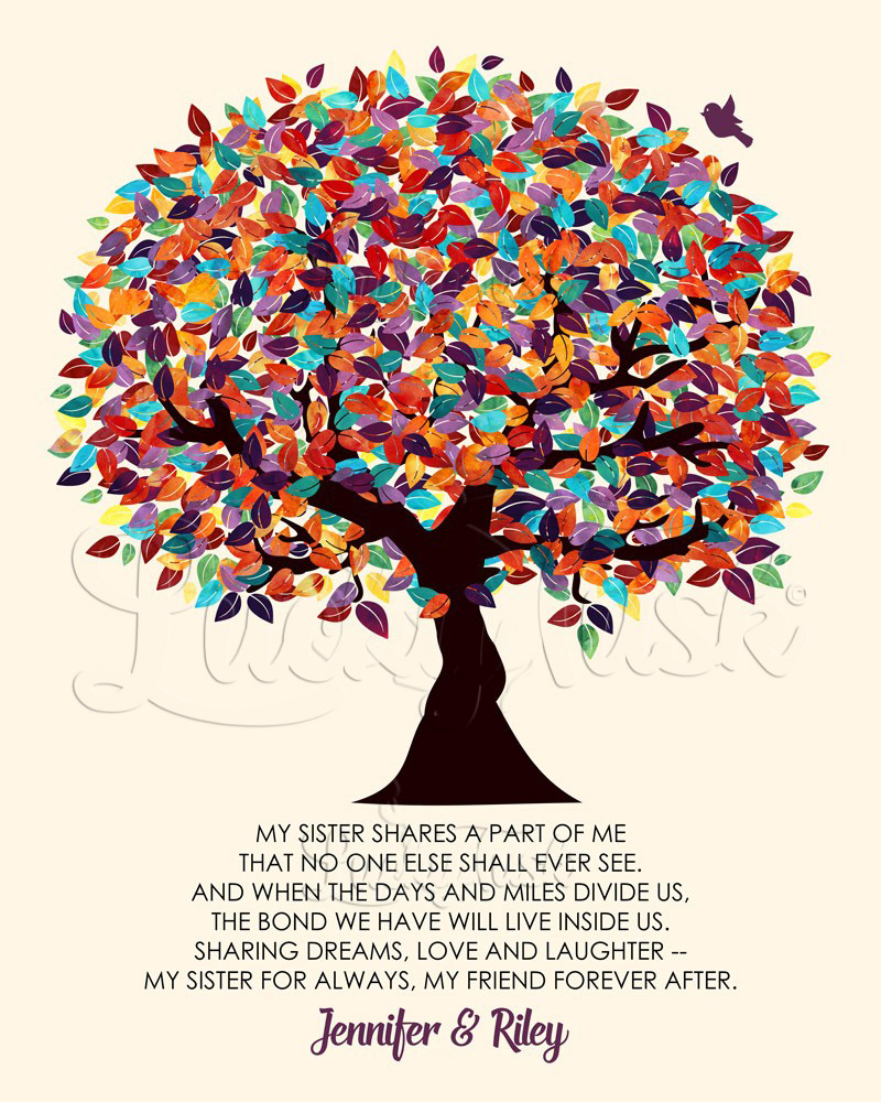 Colorful Tree Poem My Sister Shares a Part of Me on Yellow wedding Wall Plaque LTC-1166