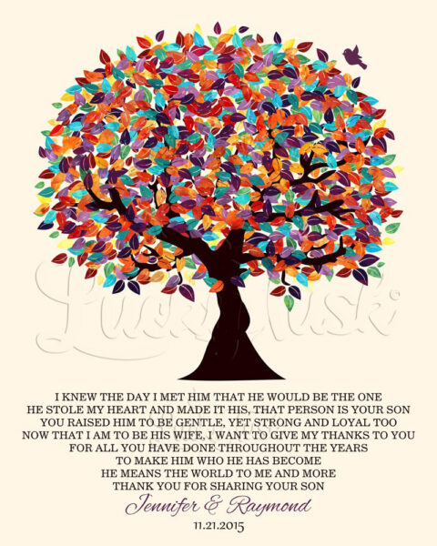 Personalized Mother of the Groom Gift For Parents of Groom From Bride I Knew The Day I Met Him Colorful Fruit Wedding Poem Tree #LT-1167